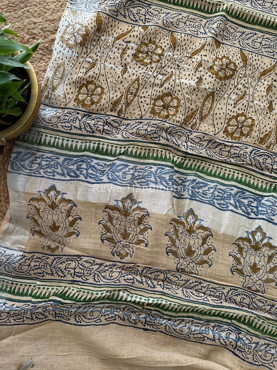 Beige Cotton Linen Saree LS08
