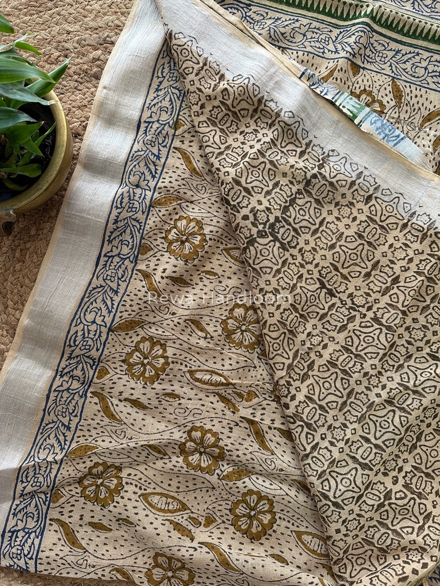 Beige Cotton Linen Saree LS08