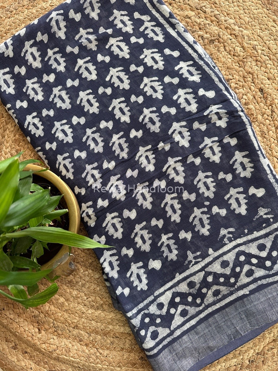 Blue Cotton Linen Saree LS01