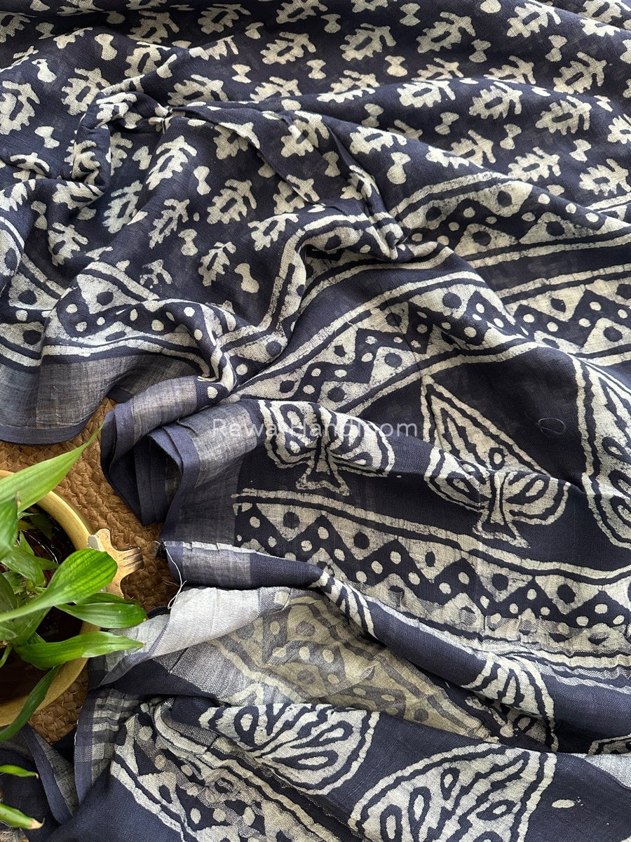 Blue Cotton Linen Saree LS01