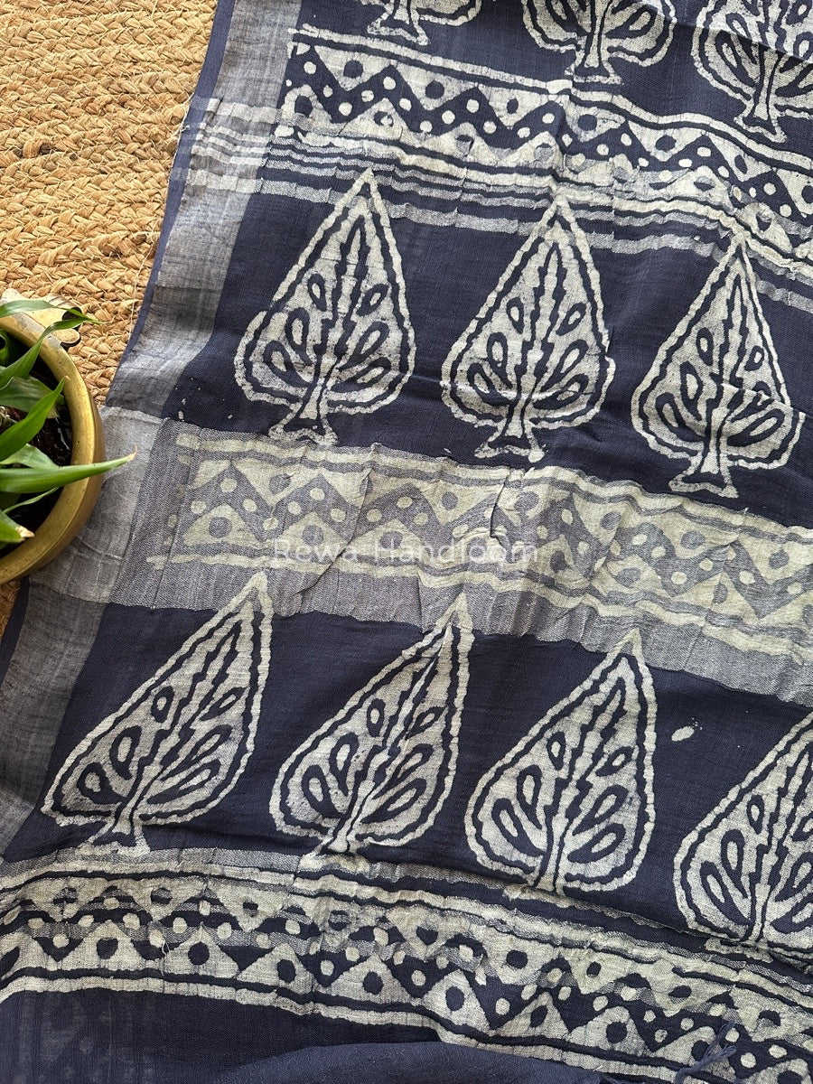 Blue Cotton Linen Saree LS01