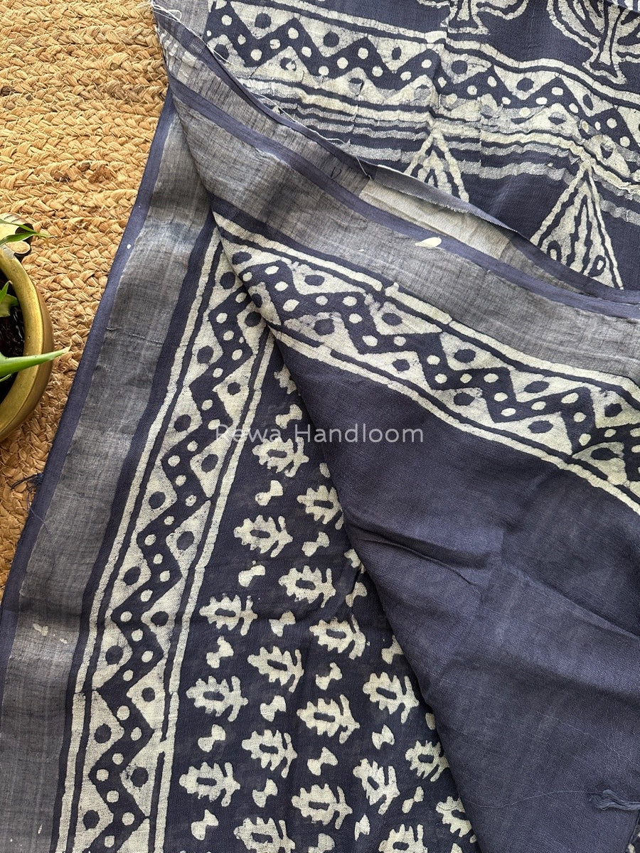 Blue Cotton Linen Saree LS01