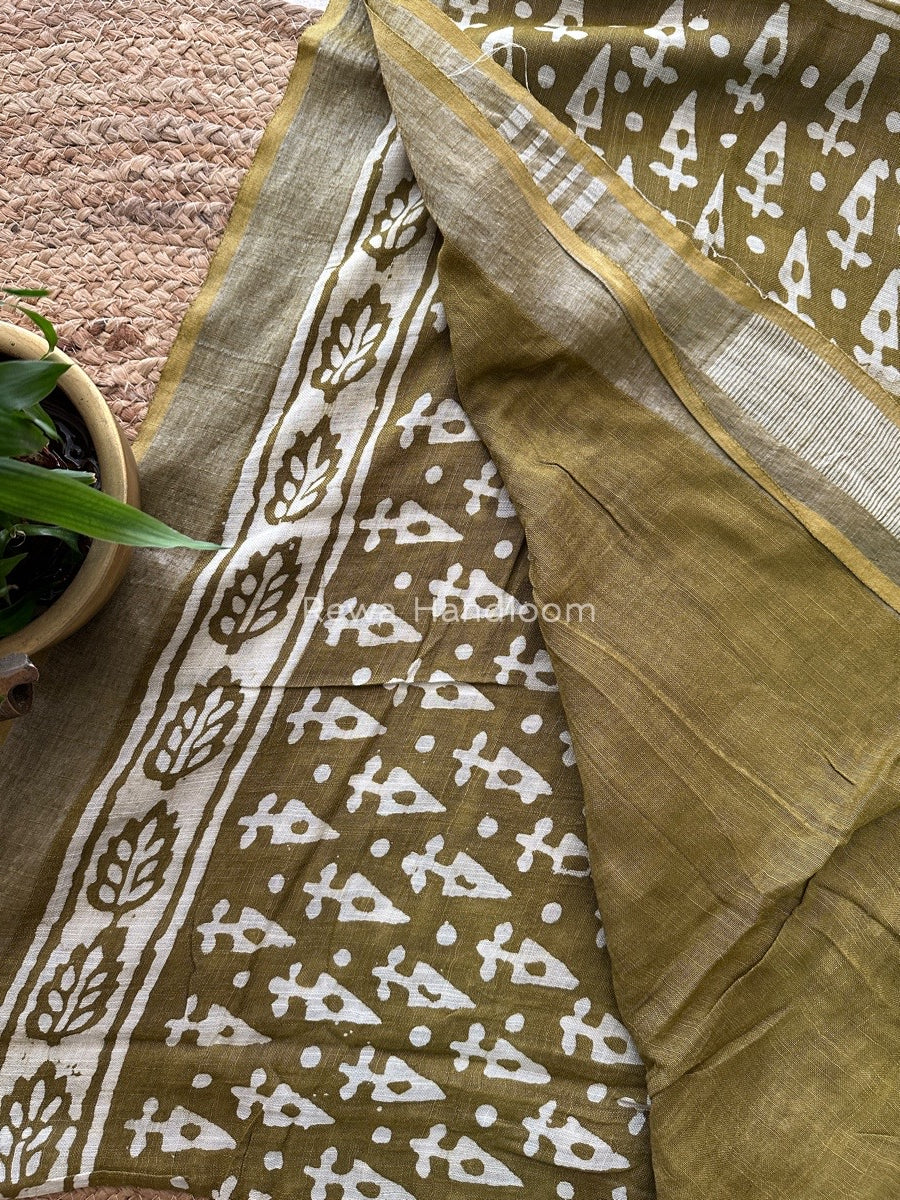 Green Cotton Linen Saree LS09