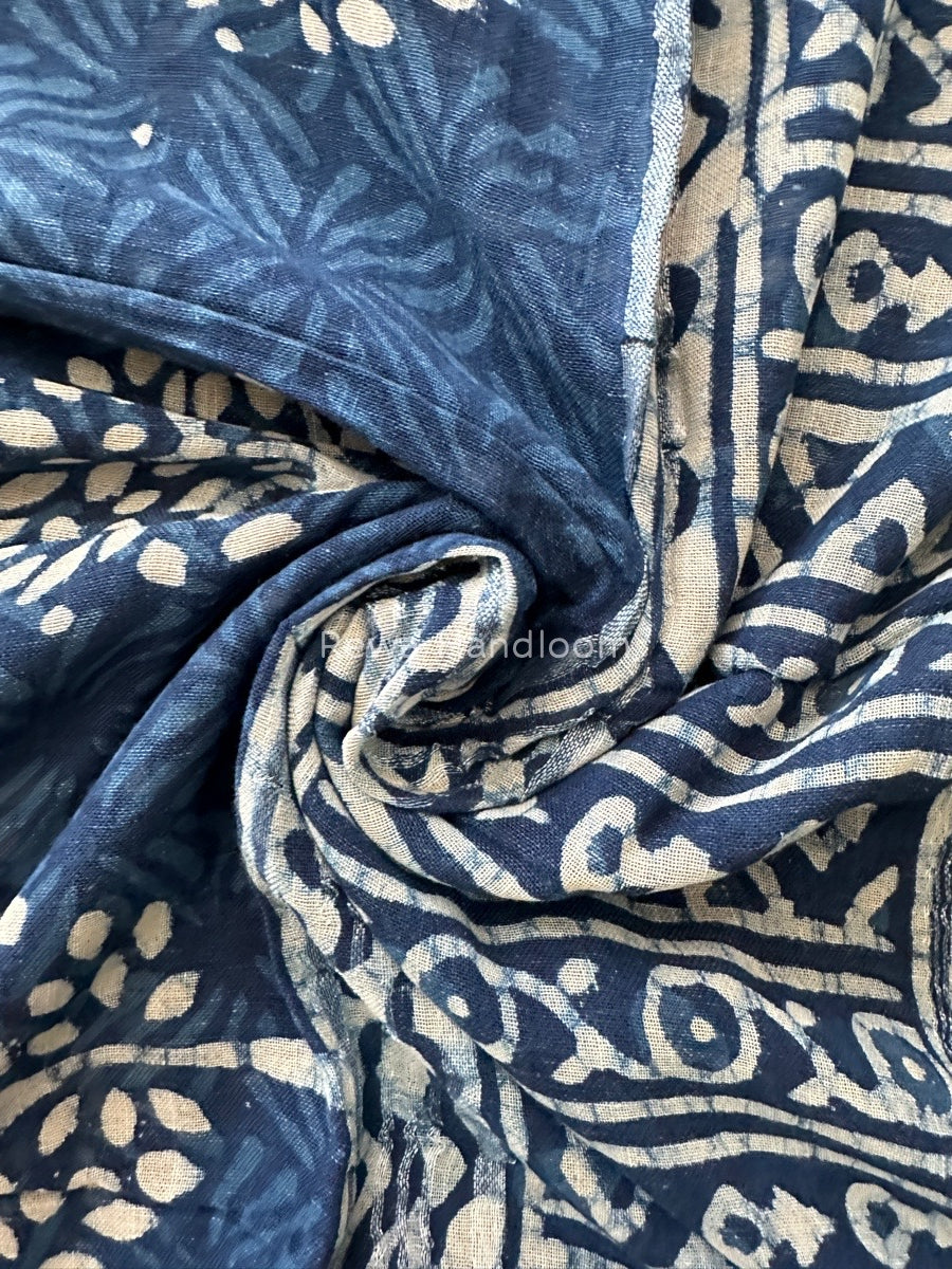 Blue Cotton Linen Saree LS014