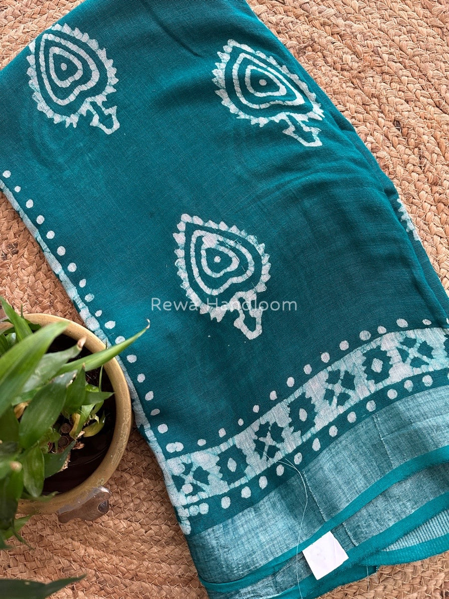 Green Cotton Linen Saree LS04
