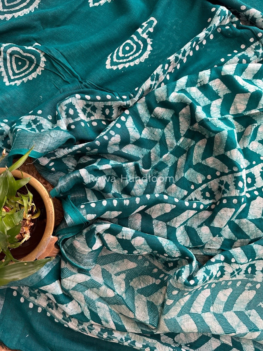 Green Cotton Linen Saree LS04