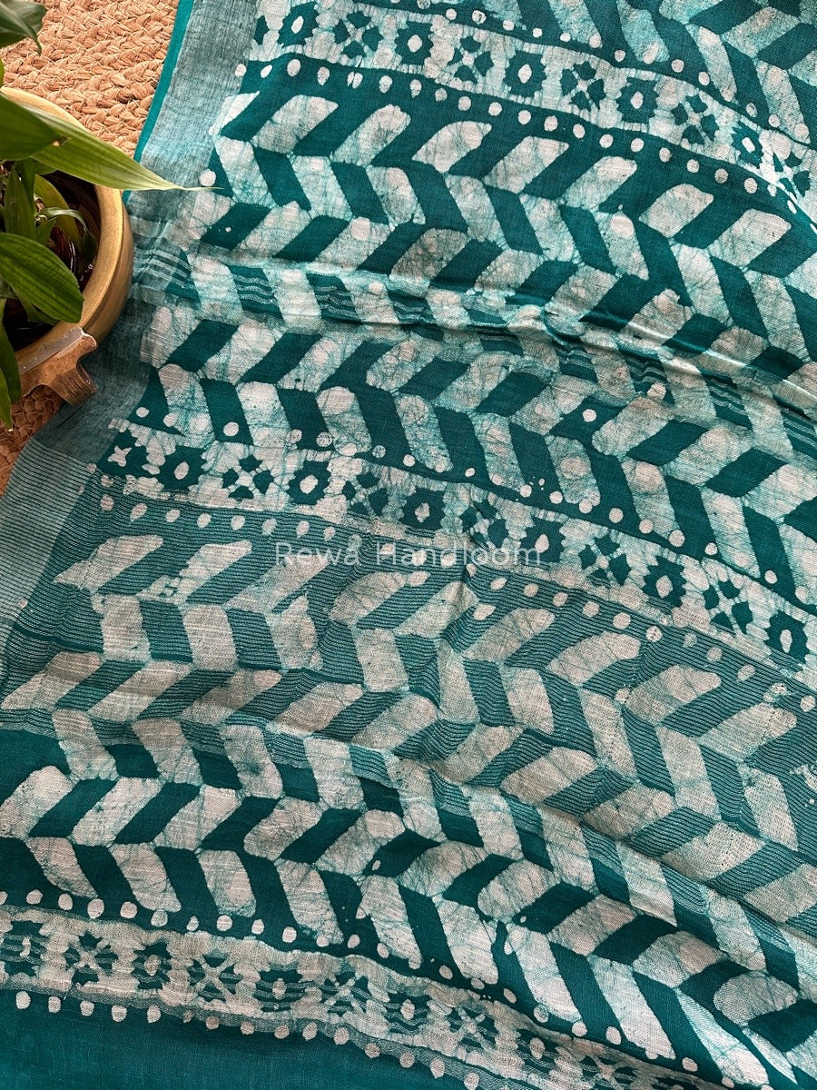 Green Cotton Linen Saree LS04