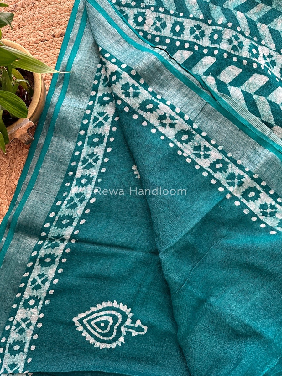 Green Cotton Linen Saree LS04