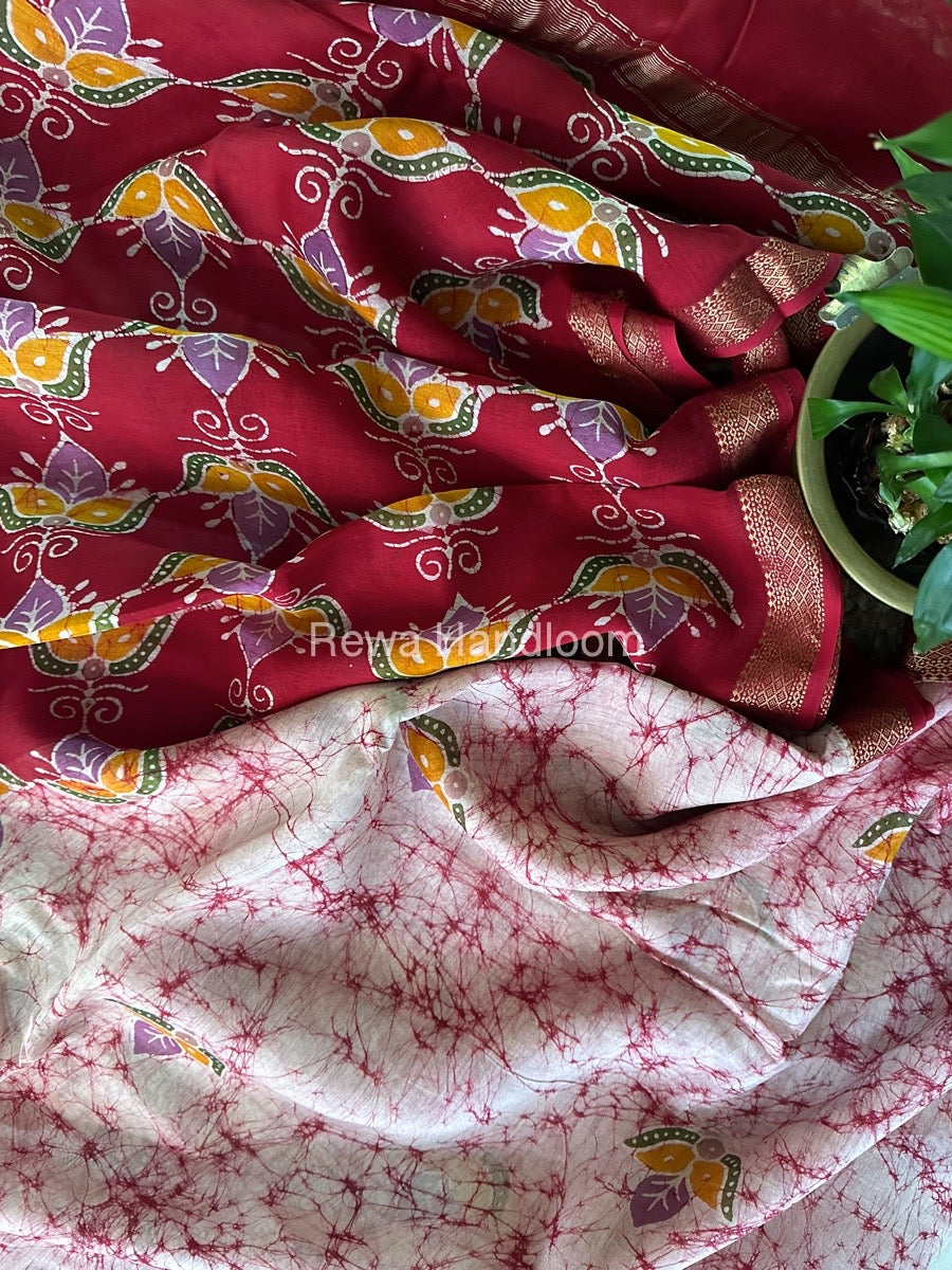 Maheshwari Pink Batik Indonesian Print Saree IBS031