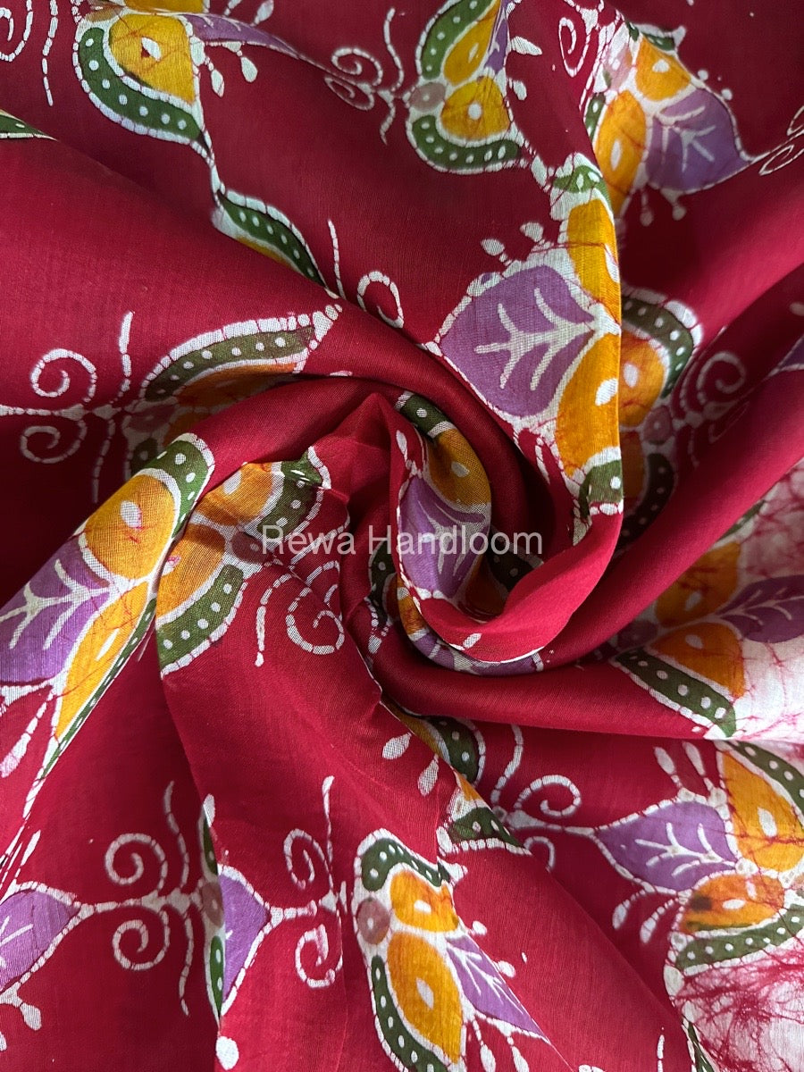 Maheshwari Pink Batik Indonesian Print Saree IBS031