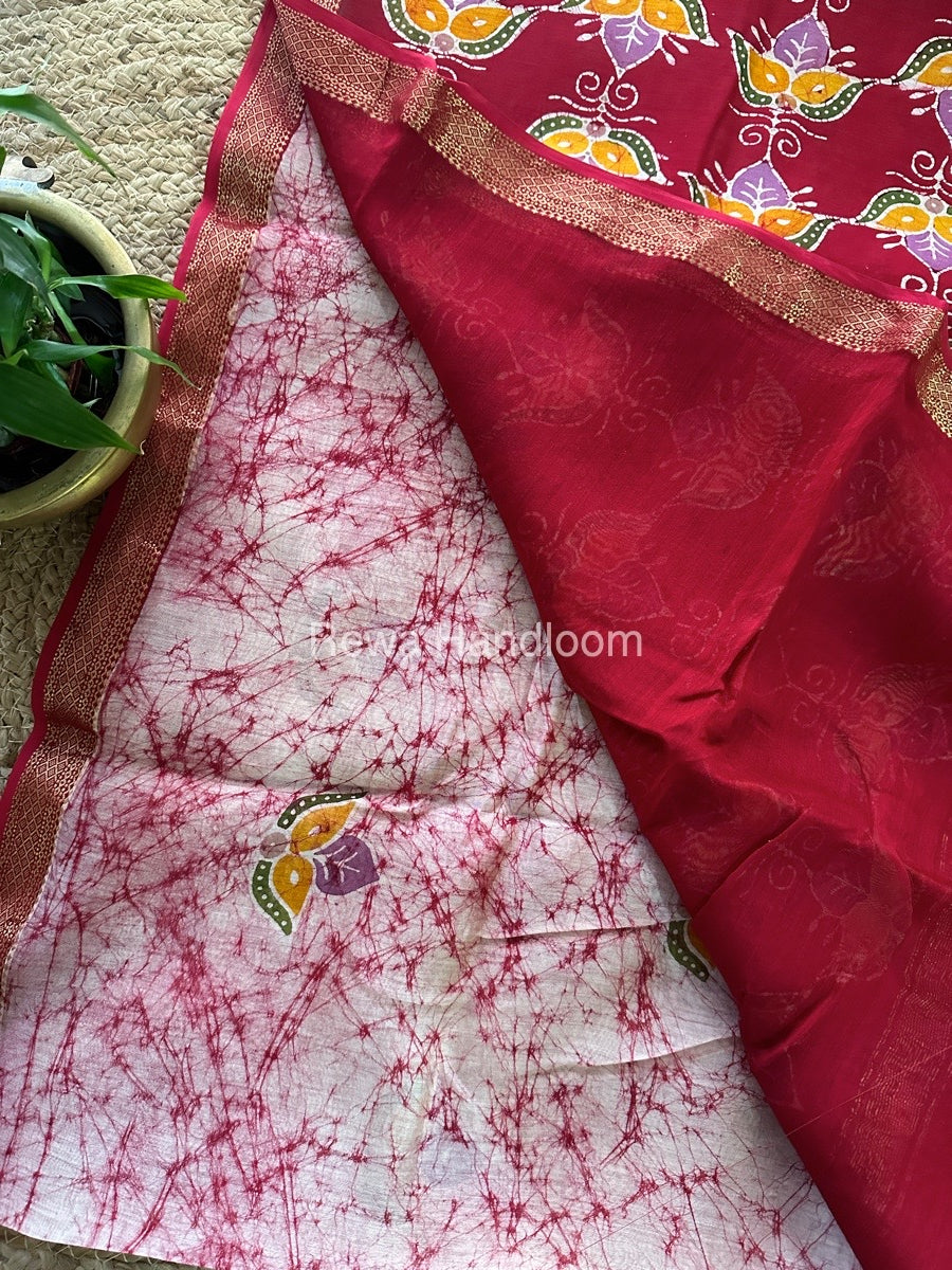 Maheshwari Pink Batik Indonesian Print Saree IBS031