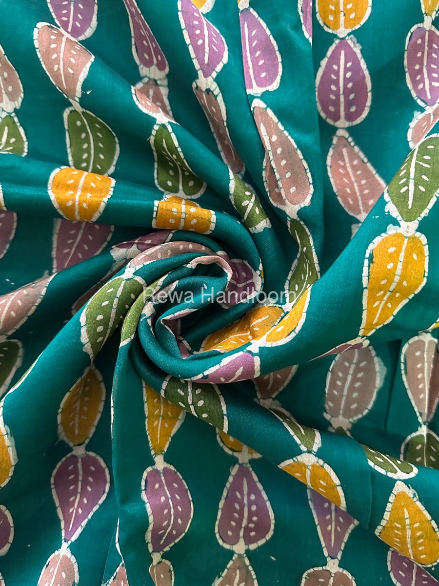 Maheshwari Sea Green Batik Indonesian Print Saree IBS029