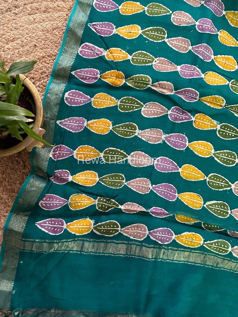 Maheshwari Sea Green Batik Indonesian Print Saree IBS029