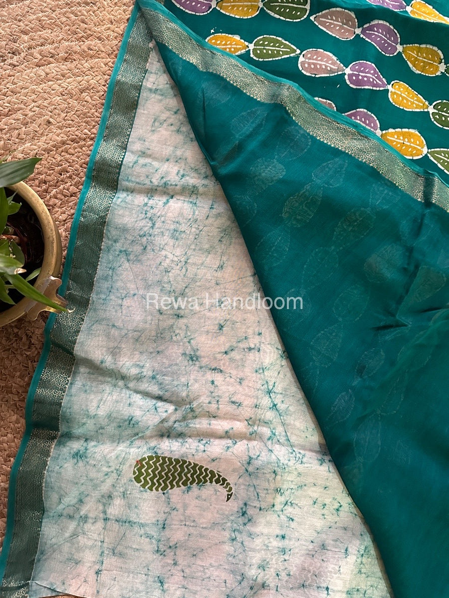 Maheshwari Sea Green Batik Indonesian Print Saree IBS029