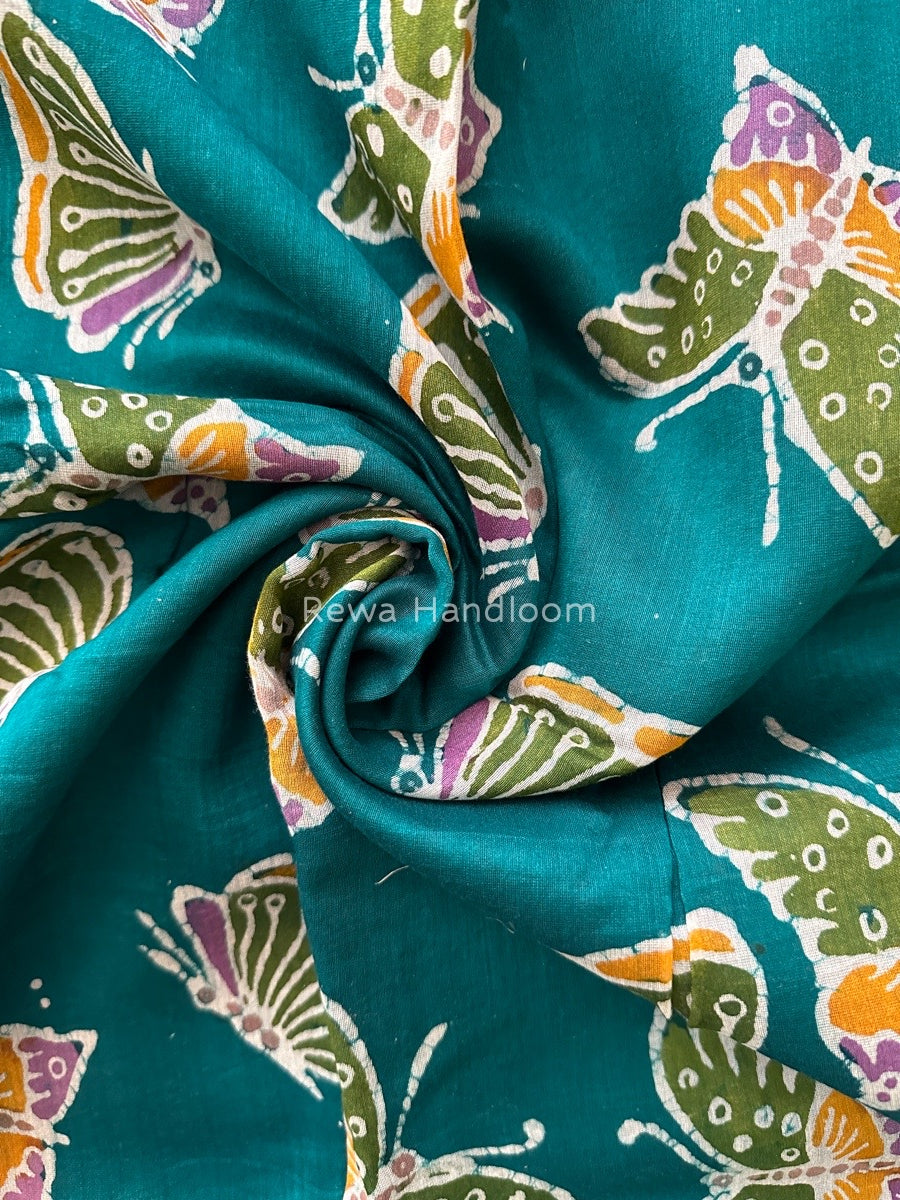 Maheshwari Rama Green Batik Indonesian Print Saree IBS040