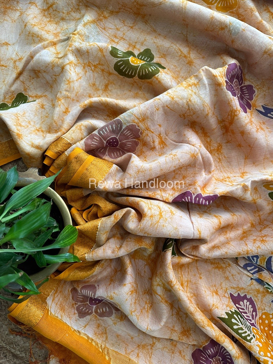 Maheshwari Yellow Batik Indonesian Print Saree IBS022