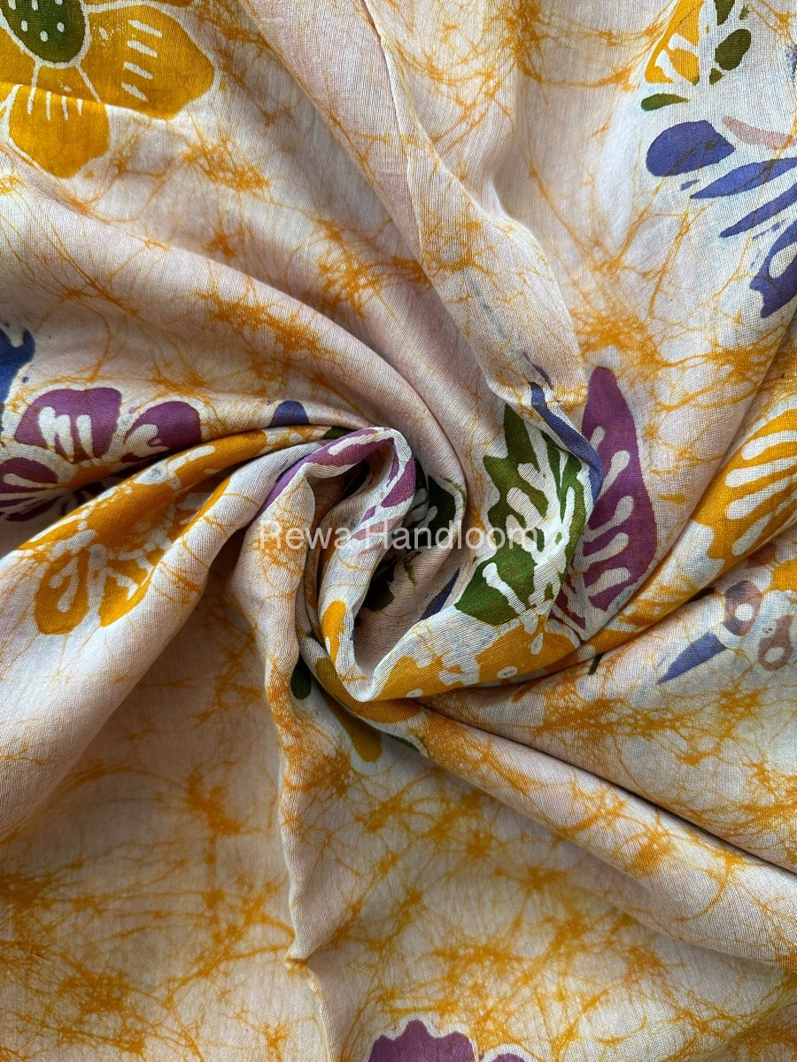 Maheshwari Yellow Batik Indonesian Print Saree IBS022