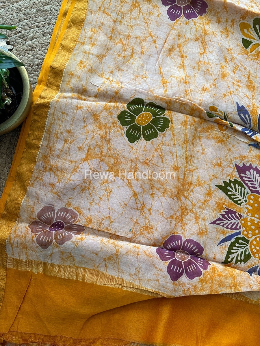 Maheshwari Yellow Batik Indonesian Print Saree IBS022