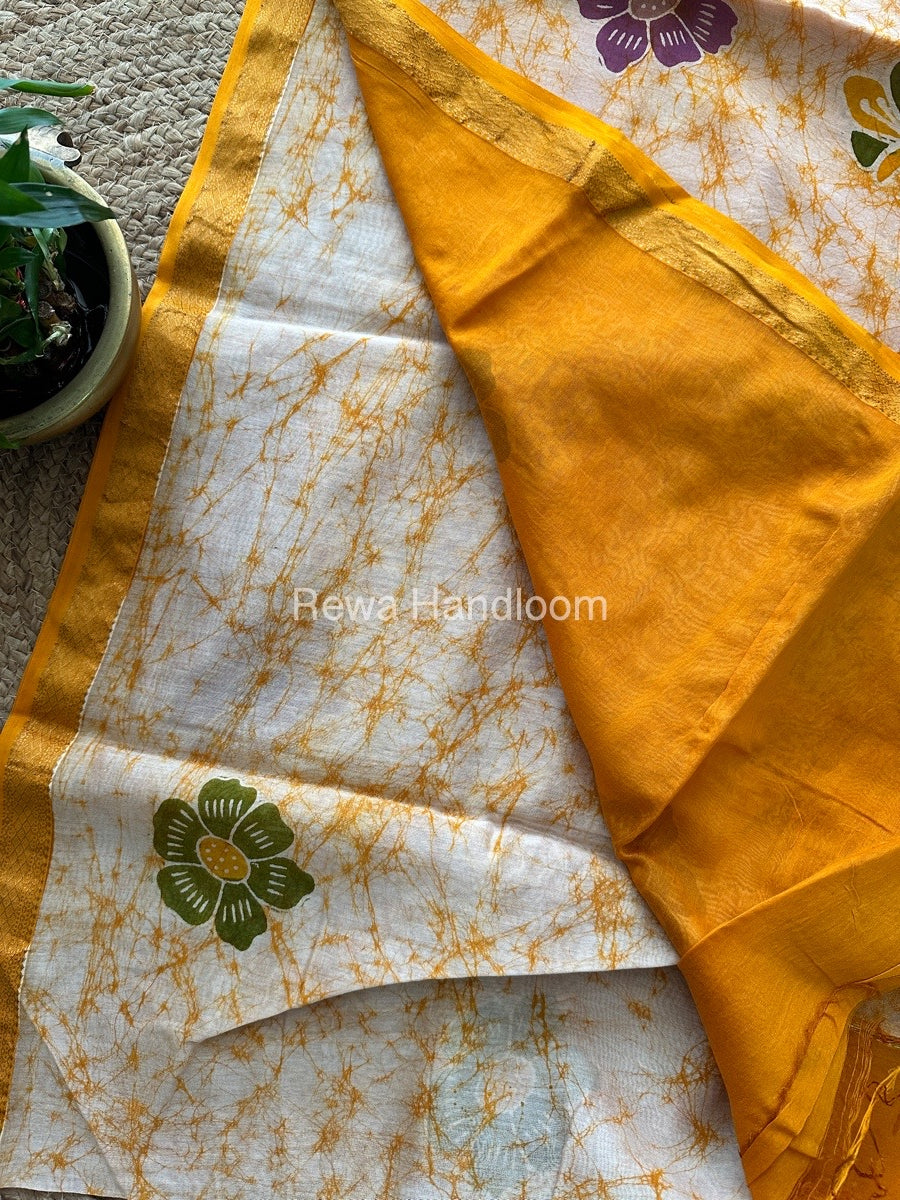 Maheshwari Yellow Batik Indonesian Print Saree IBS022