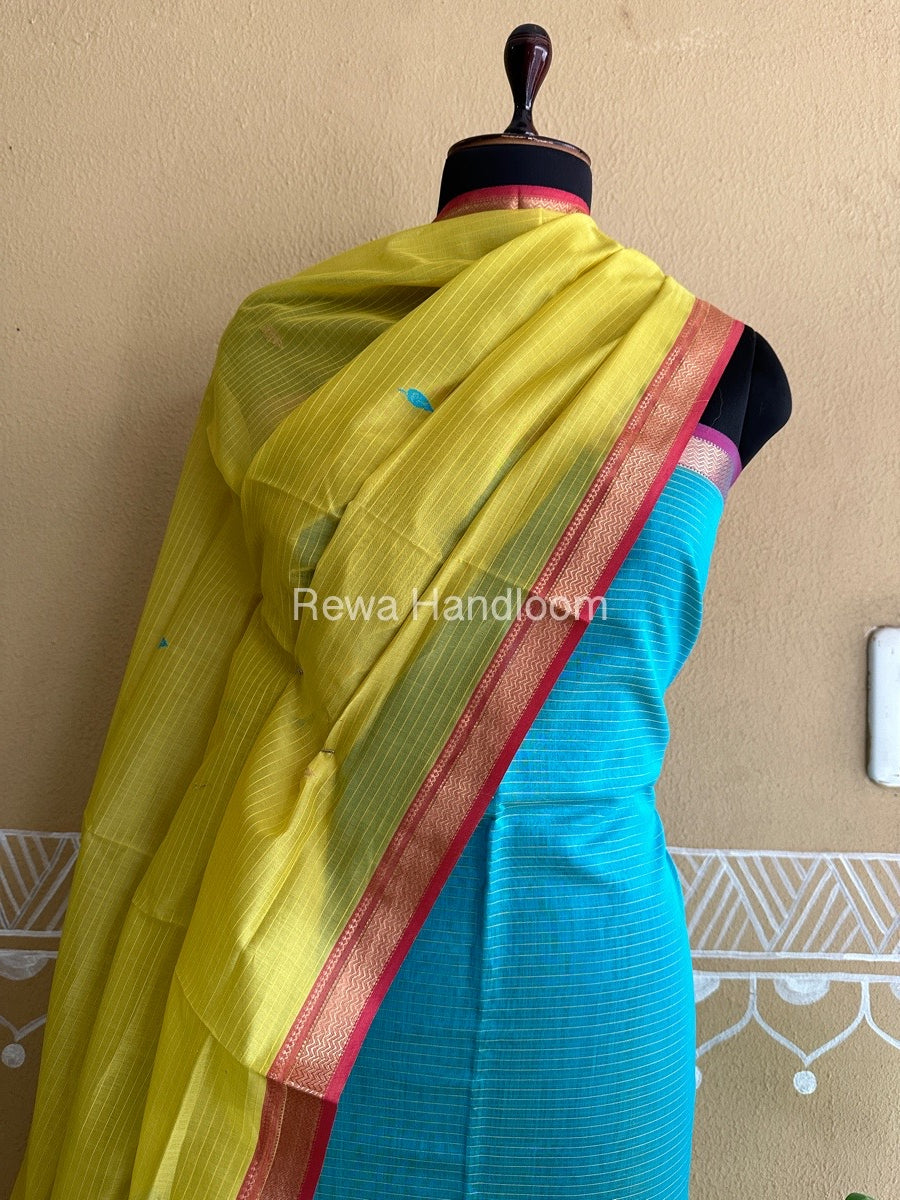 Maheshwari Firozi-Yellow Motifs Top-Dupatta Set PST090