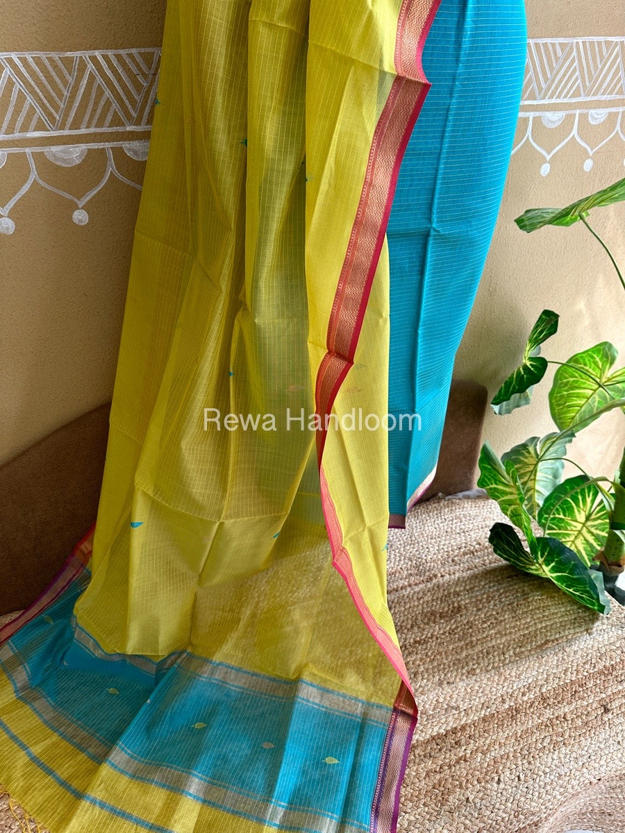 Maheshwari Firozi-Yellow Motifs Top-Dupatta Set PST090