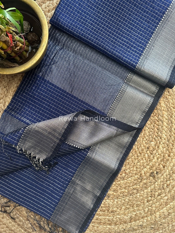 Maheshwari Silver Zari Checks Silk Saree