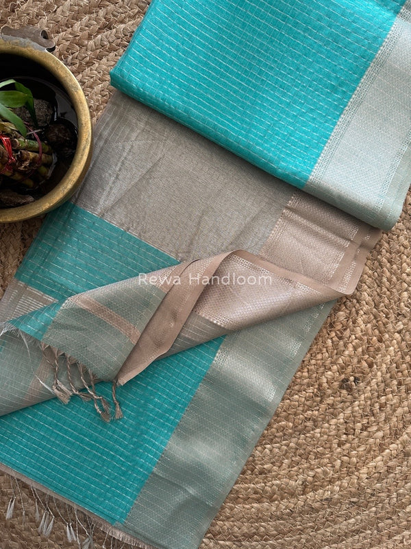 Maheshwari Silver Zari Checks Silk Saree