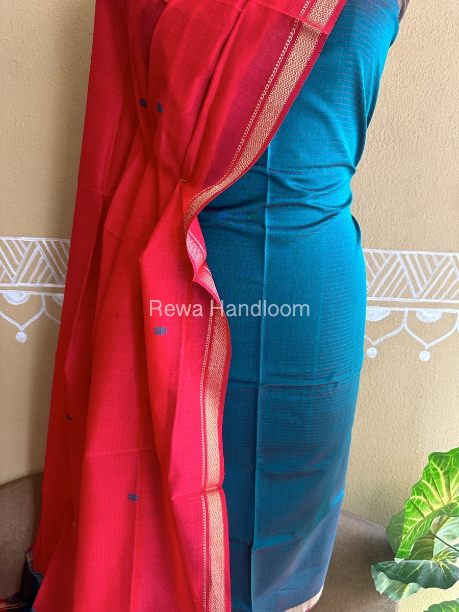Maheshwari Rama Green-Dark Red Peacock Buta-Buti Top-Dupatta Set BTP0267
