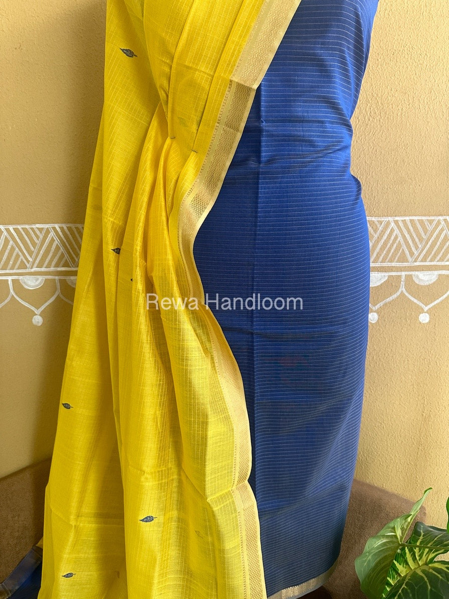Maheshwari Royal Blue-Lemon Yellow Peacock Buta-Buti Top-Dupatta Set BTP0204