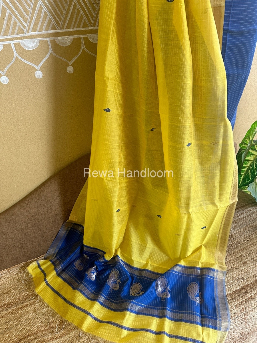 Maheshwari Royal Blue-Lemon Yellow Peacock Buta-Buti Top-Dupatta Set BTP0204