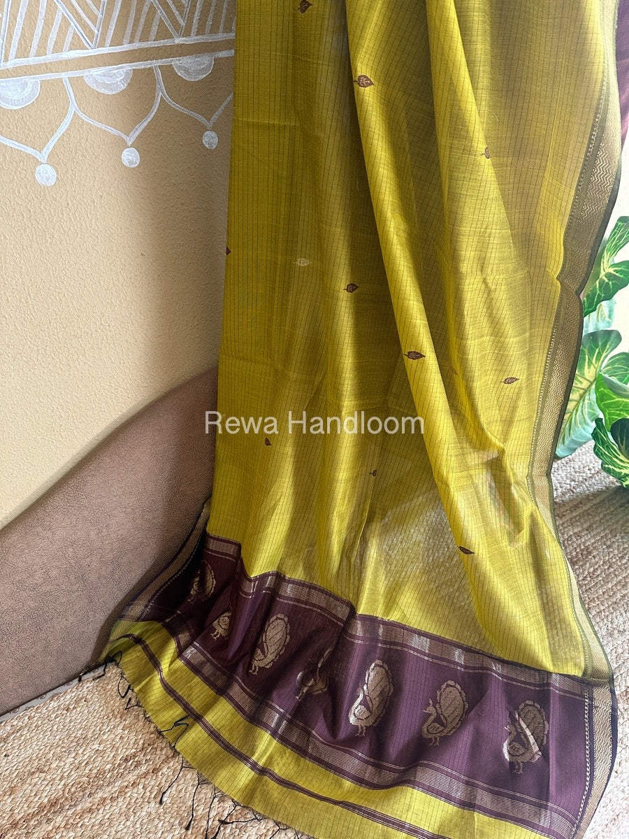 Maheshwari Brown-Green Peacock Buta-Buti Top-Dupatta Set BTP0205