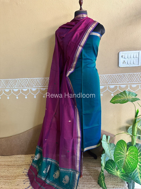 Maheshwari Morpankhi-Magenta Peacock Buta-Buti Top-Dupatta Set BTP0246