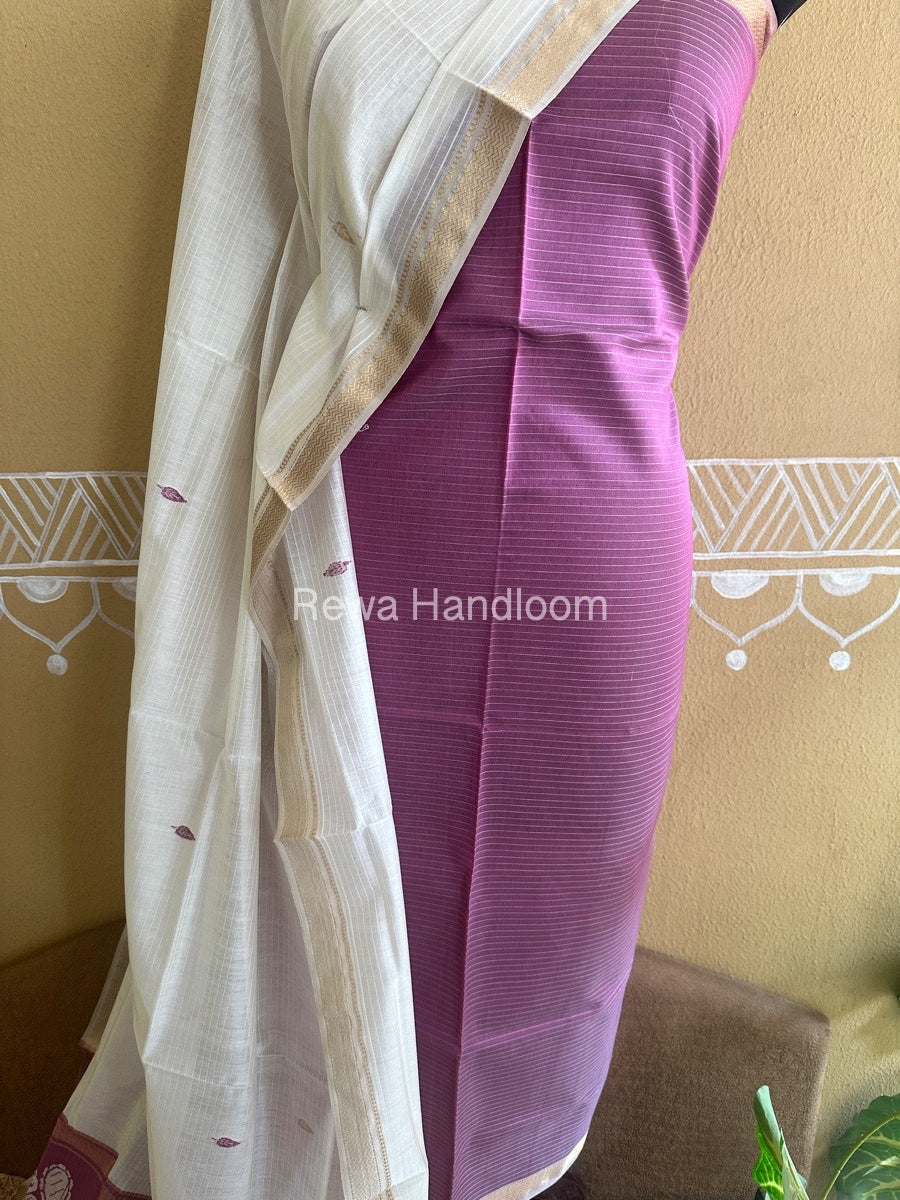 Maheshwari Onion Pink-White Peacock Buta-Buti Top-Dupatta Set BTP0234