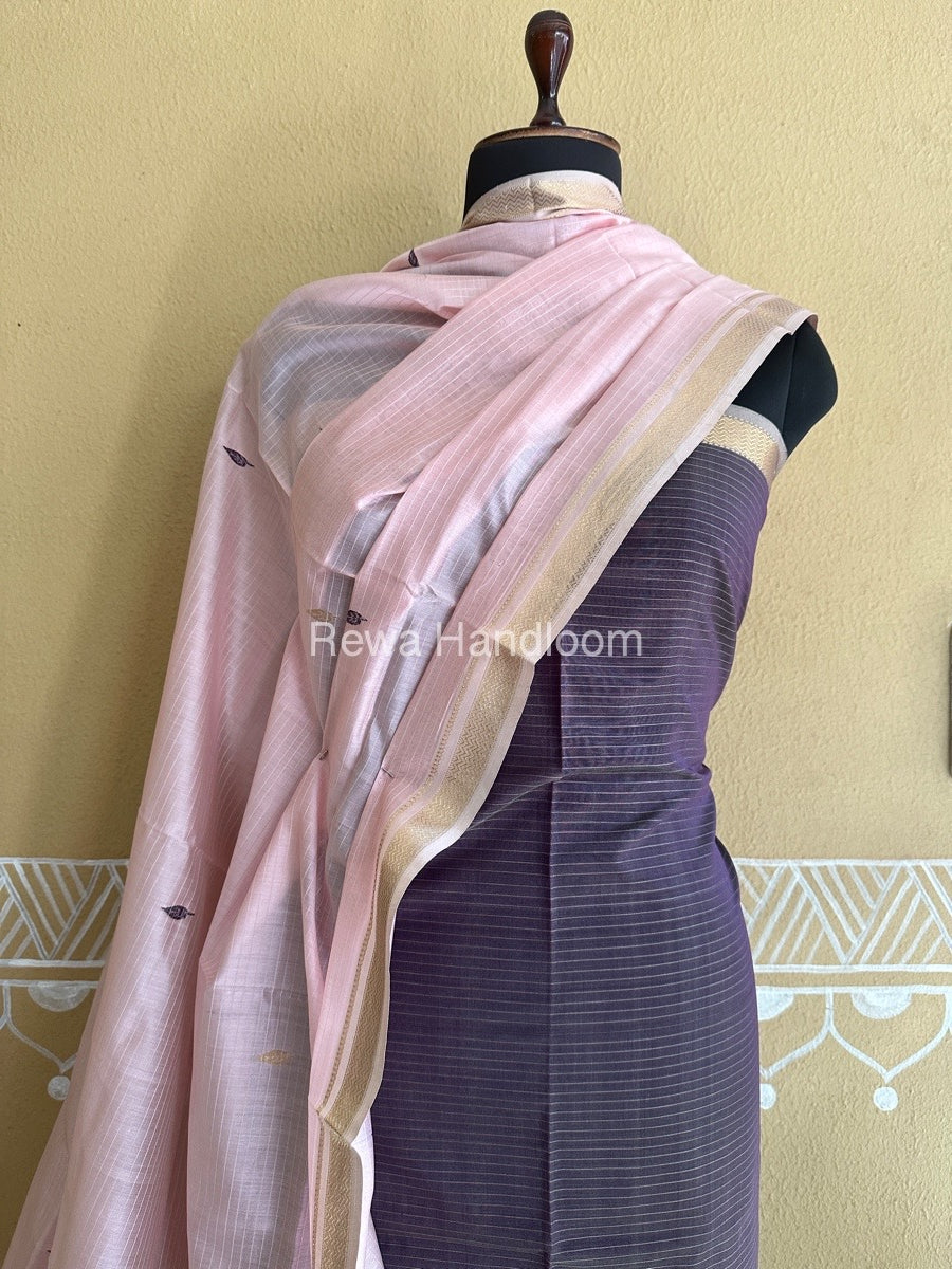 Maheshwari Jamuni-Baby Pink Peacock Buta-Buti Top-Dupatta Set BTP0241