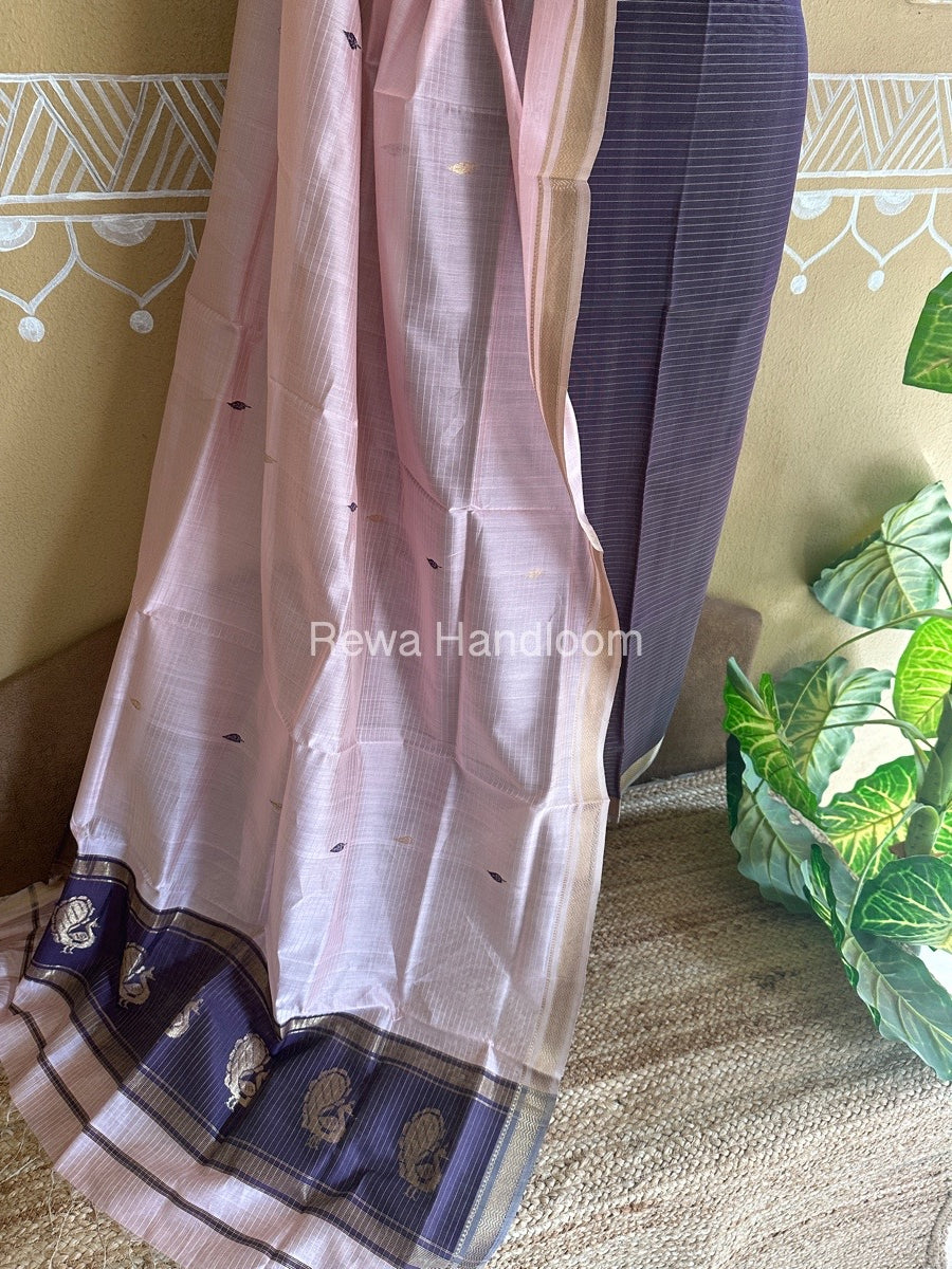 Maheshwari Jamuni-Pink Peacock Buta-Buti Top-Dupatta Set BTP0241