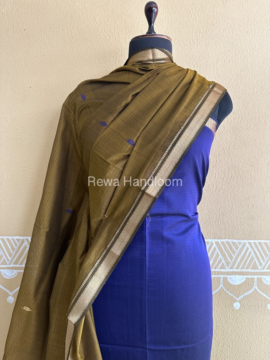 Maheshwari Dark Purple-Tobacco Peacock Buta-Buti Top-Dupatta Set BTP0216