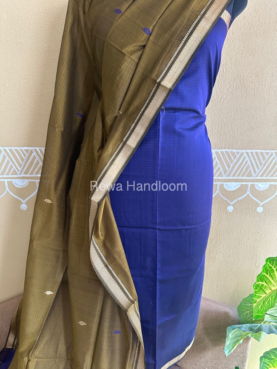 Maheshwari Dark Purple-Tobacco Peacock Buta-Buti Top-Dupatta Set BTP0216