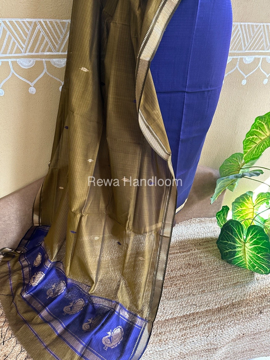 Maheshwari Dark Purple-Tobacco Peacock Buta-Buti Top-Dupatta Set BTP0216