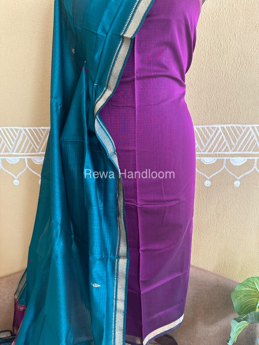 Maheshwari Purple-Morpankhi Peacock Buta-Buti Top-Dupatta Set BTP0203