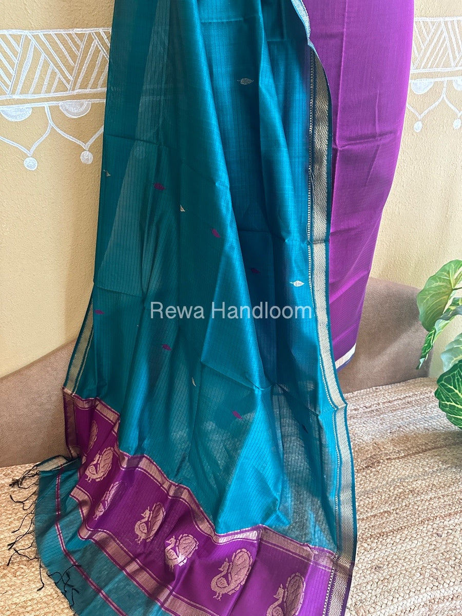 Maheshwari Purple-Morpankhi Peacock Buta-Buti Top-Dupatta Set BTP0203