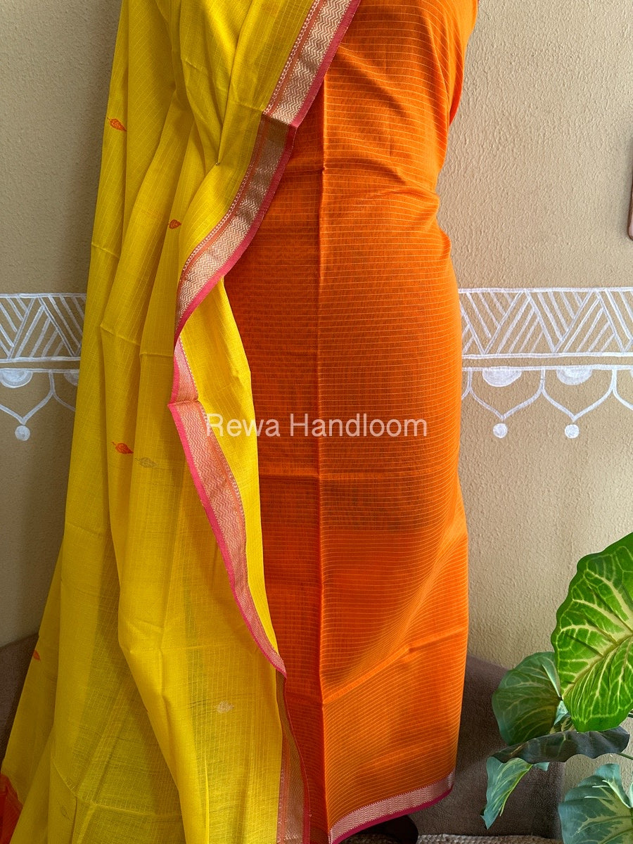 Maheshwari Orange-Turmeric Yellow Peacock Buta-Buti Top-Dupatta Set BTP0258