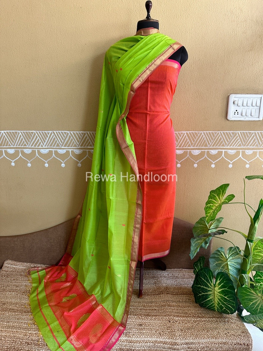 Maheshwari Peacock Buta-Buti Top-Dupatta Set