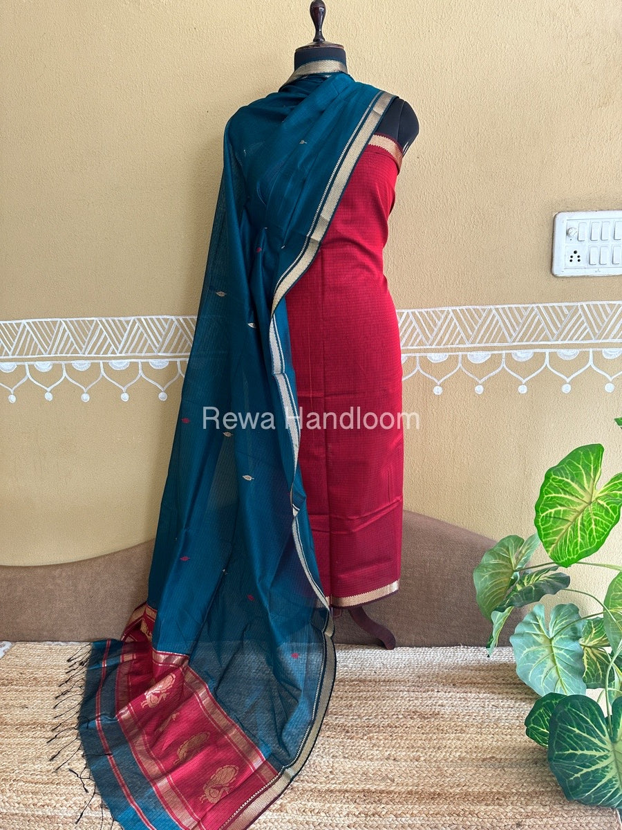 Maheshwari Peacock Buta-Buti Top-Dupatta Set