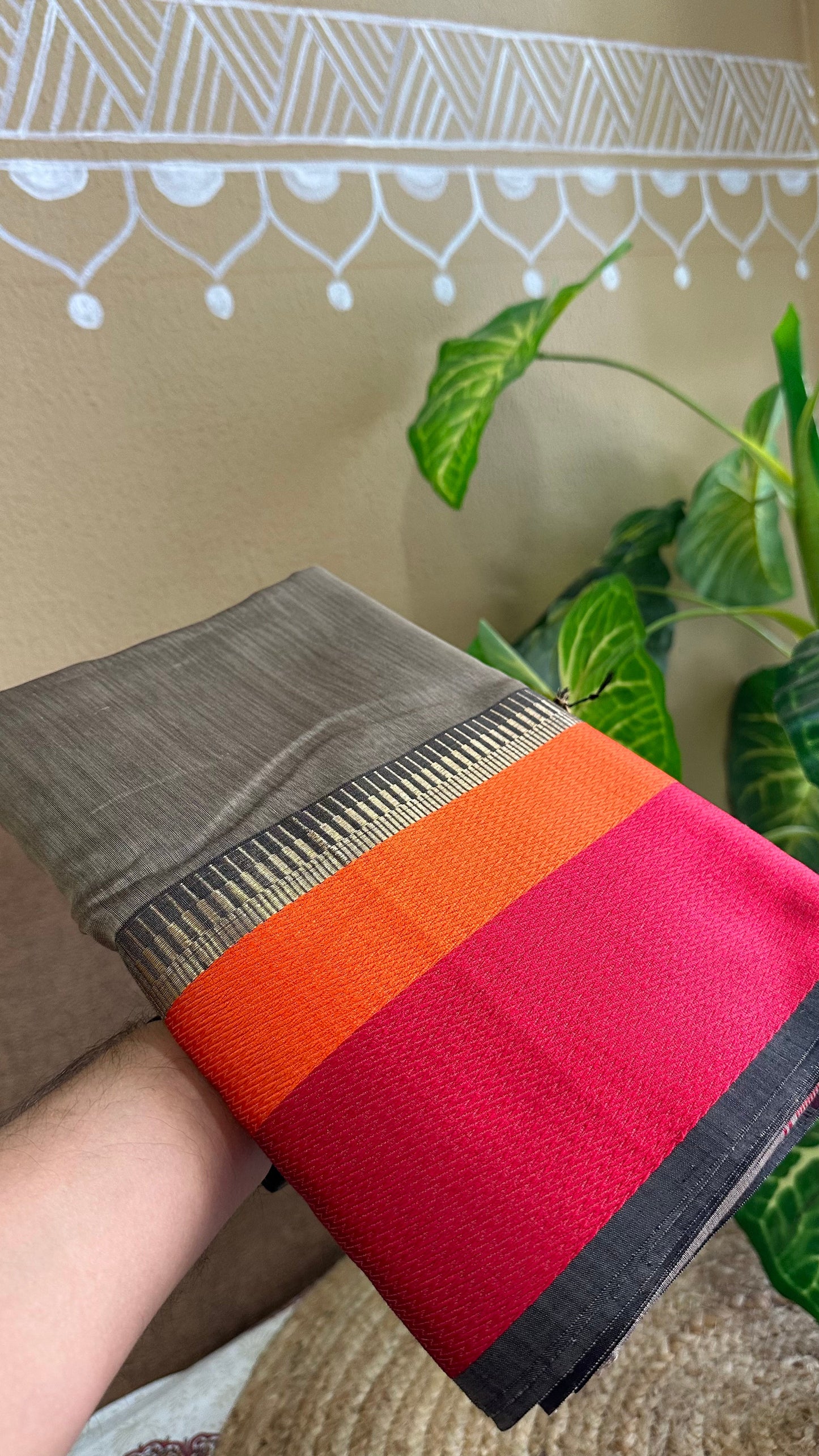 Maheshwari Tusser Multicolor Border Saree