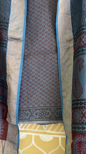 Maheshwari Tissue Blue Red Bagh Print Suit