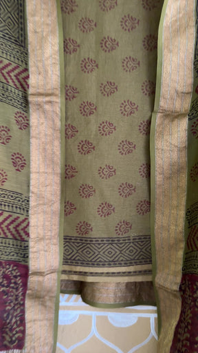 Maheshwari Tissue Green Red Bagh Print Suit