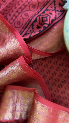 Maheshwari Tissue Rust Red Bagh Print Suit