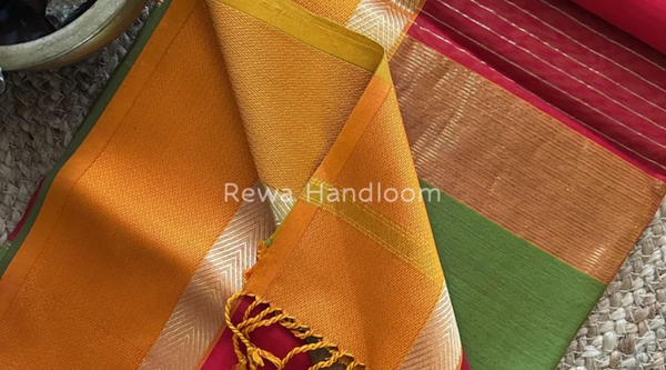 Maheshwari Ganga Jamuna Border Sarees – A Timeless Dual-Toned Elegance | Rewa Handloom