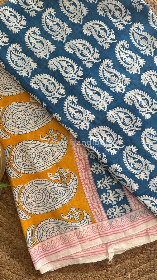 Indigo Bagh Print Cotton Sarees by Rewa