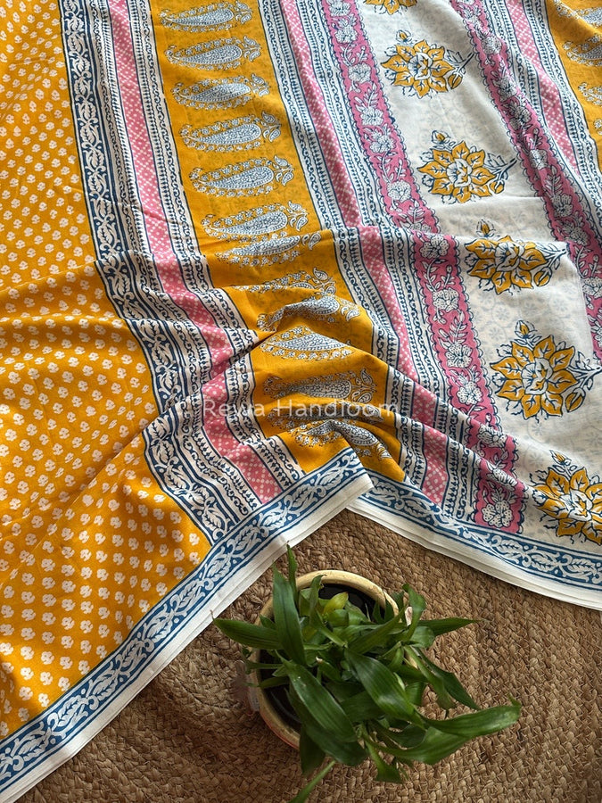 Indigo Bagh Print Cotton Sarees by Rewa